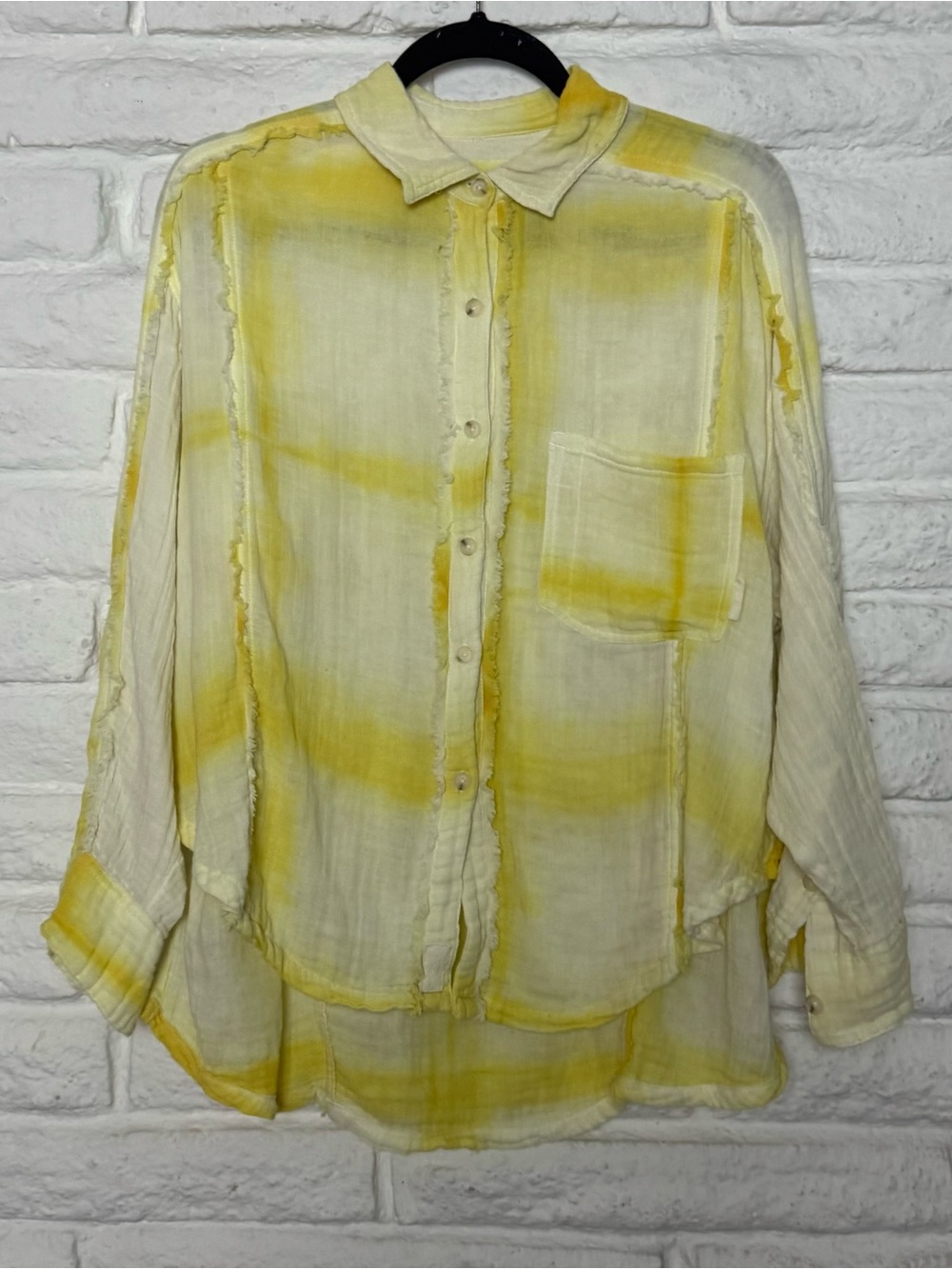 We The Free Yellow and Cream Washed Button-Down Shirt